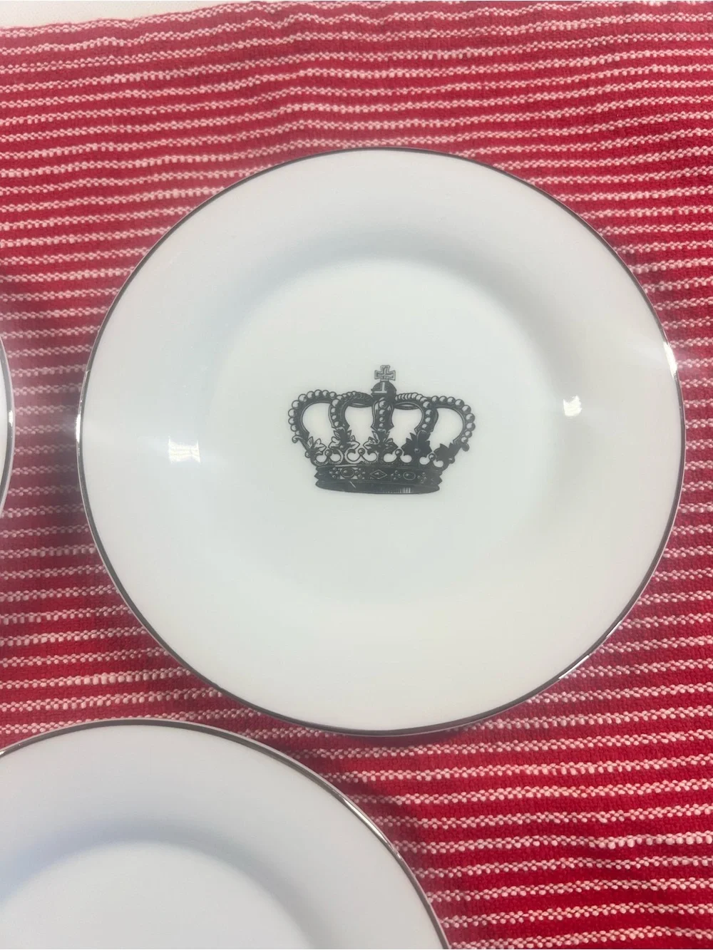 Sur La Table White Appetizer Plates Silver Crown Motif - Set of 5